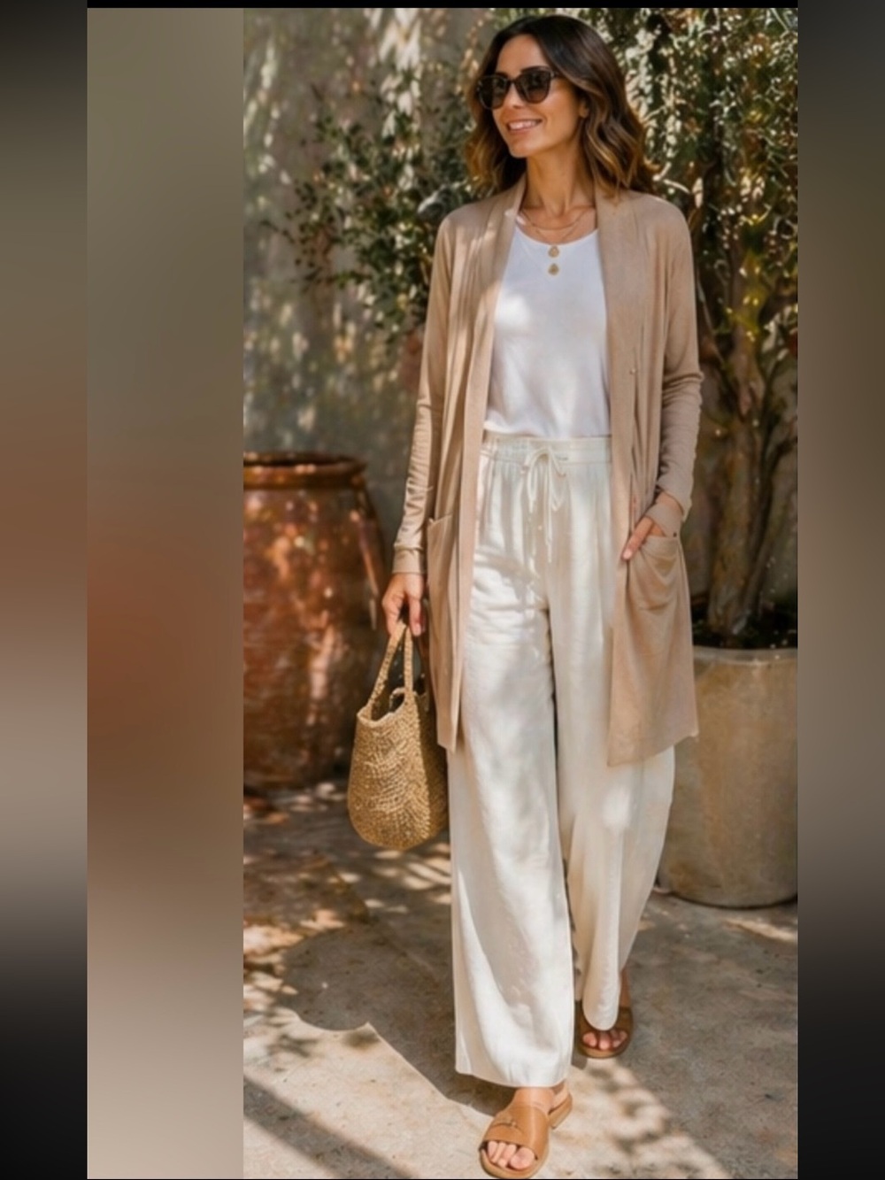 NWT Hanro Pure Comfort Long Cardigan in Tan Size L